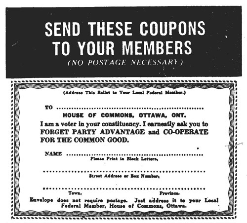 Text saying "SEND THESE COUPONS TO YOUR MEMBERS (No Postage Necessary)" and then a form as described above.